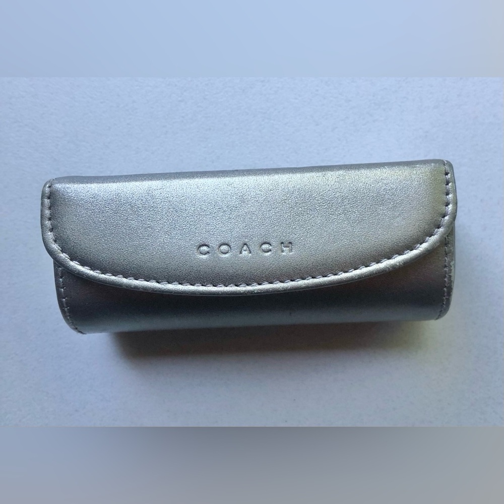 Vintage Coach Lipstick Case Holder w/ Mirror Metallic Silver Leather